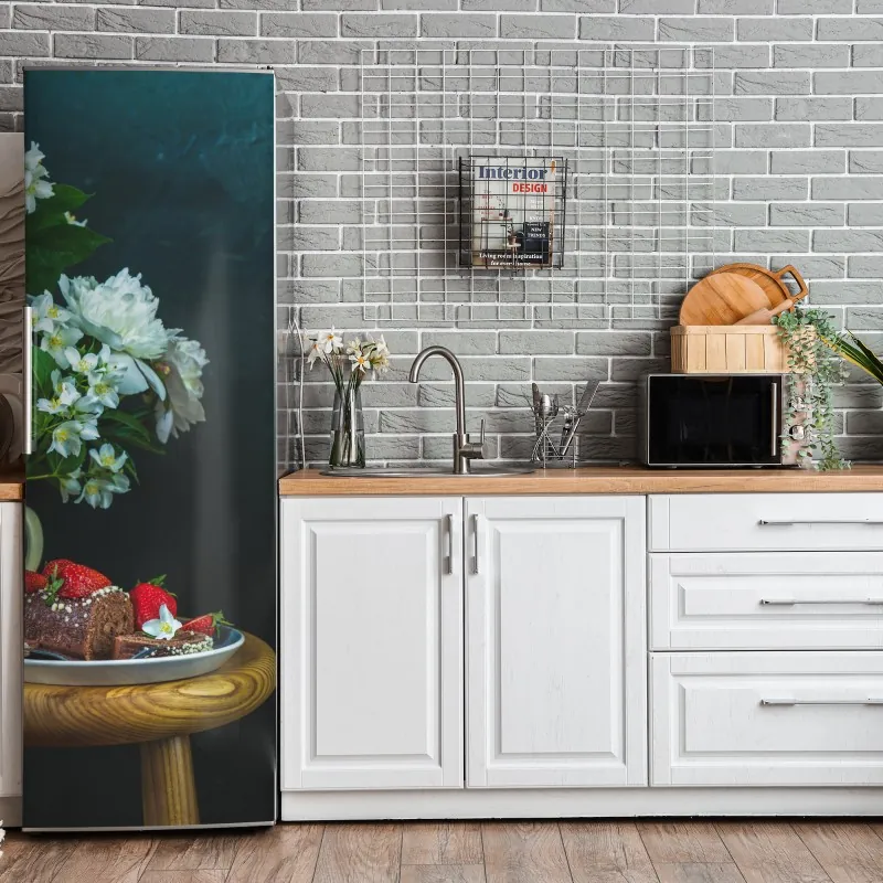 Naklejka na lodówkę turkusowy wzór łusek z złotymi detalami – Wallissimo®