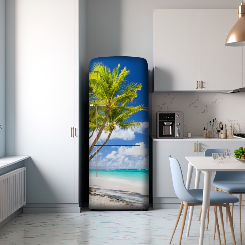 Naklejka na lodówkę tropikalna plaża z palmami w Punta Cana – Wallissimo® Naklejka na lodówkę tropikalna plaża z palmami w Punta Cana – Wallissimo®