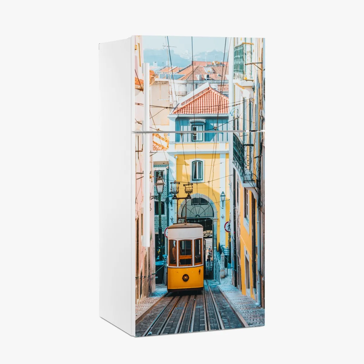 Naklejka na lodówkę kolorowy tramwaj bica w Lizbonie – Wallissimo® Naklejka na lodówkę kolorowy tramwaj bica w Lizbonie – Wallissimo®