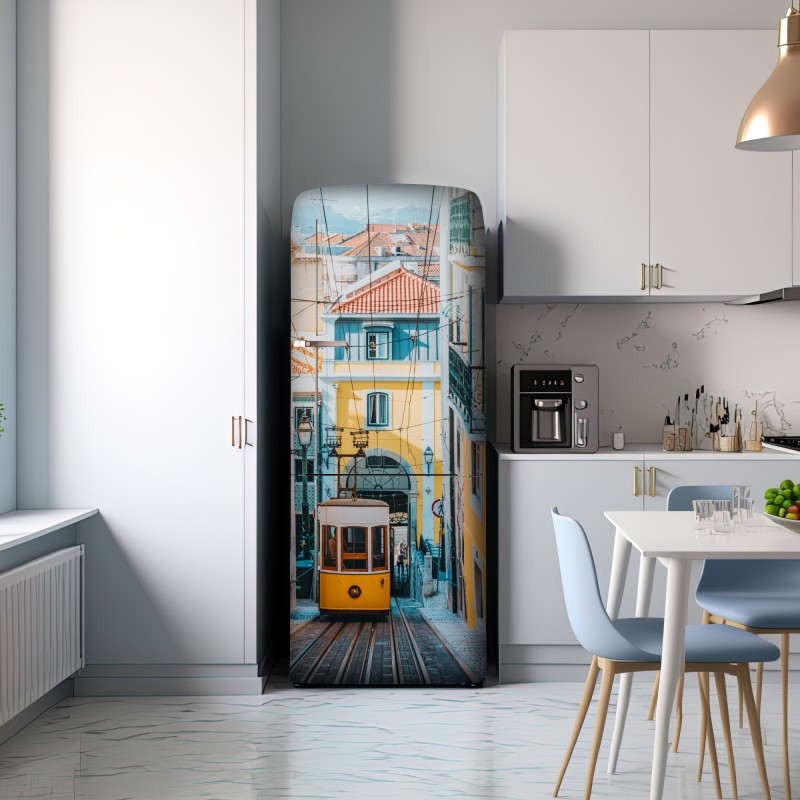 Naklejka na lodówkę kolorowy tramwaj bica w Lizbonie – Wallissimo® Naklejka na lodówkę kolorowy tramwaj bica w Lizbonie – Wallissimo®
