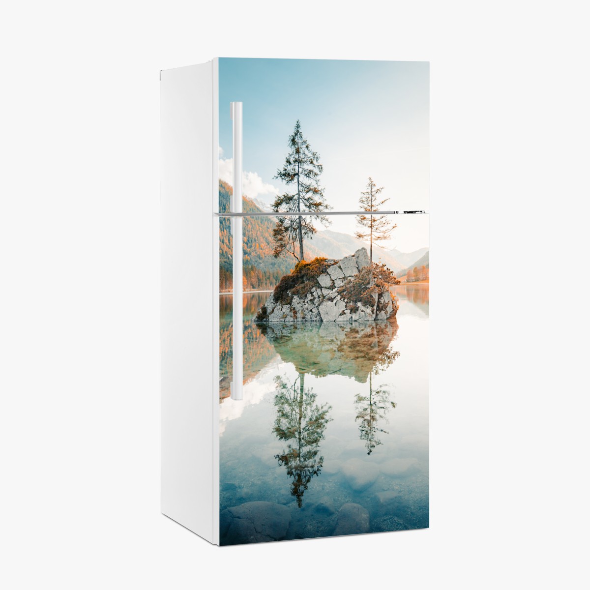 Fridge sticker sunlit rock island at Lake Hintersee – Wallissimo®