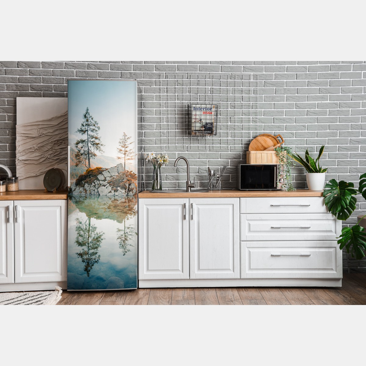 Naklejka na lodówkę słoneczna skalna wyspa nad jeziorem Hintersee – Wallissimo® Naklejka na lodówkę słoneczna skalna wyspa nad jeziorem Hintersee – Wallissimo®