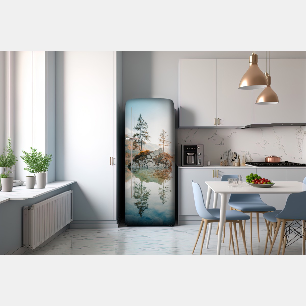 Naklejka na lodówkę słoneczna skalna wyspa nad jeziorem Hintersee – Wallissimo® Naklejka na lodówkę słoneczna skalna wyspa nad jeziorem Hintersee – Wallissimo®