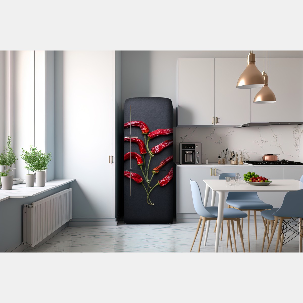 Naklejka na lodówkę kulinarna grafika z czerwonych papryczek chili – Wallissimo® Naklejka na lodówkę kulinarna grafika z czerwonych papryczek chili – Wallissimo®