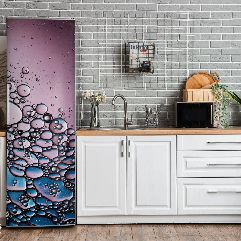 Naklejka na lodówkę beżowa tekstura marmuru z białymi żyłami – Wallissimo®