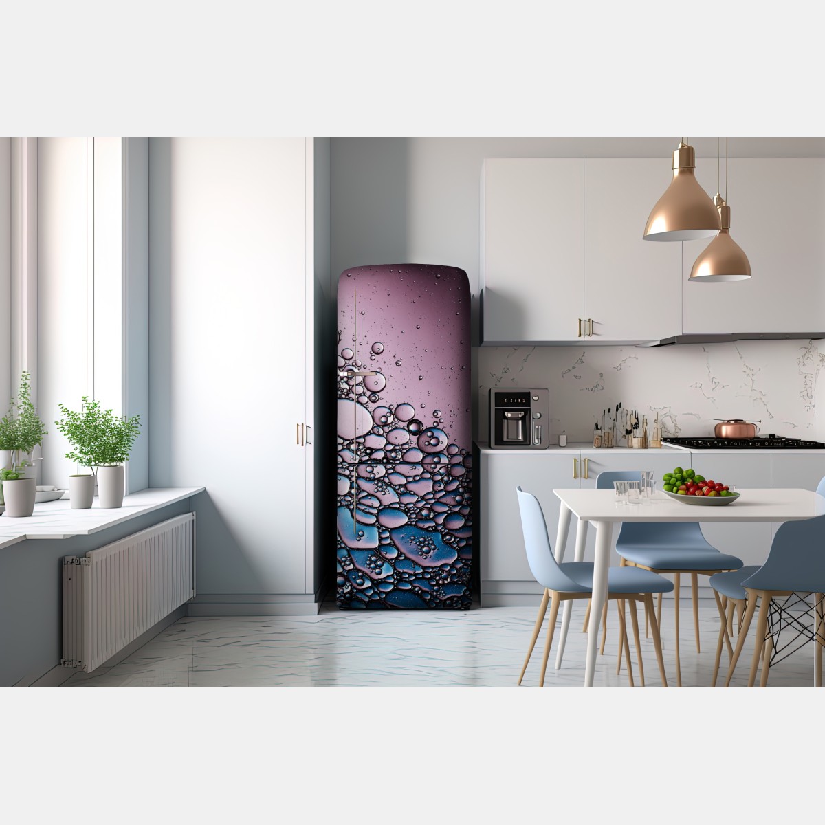 Naklejka na lodówkę fioletowy abstrakcyjny wzór z bąbelkami – Wallissimo® Naklejka na lodówkę fioletowy abstrakcyjny wzór z bąbelkami – Wallissimo®
