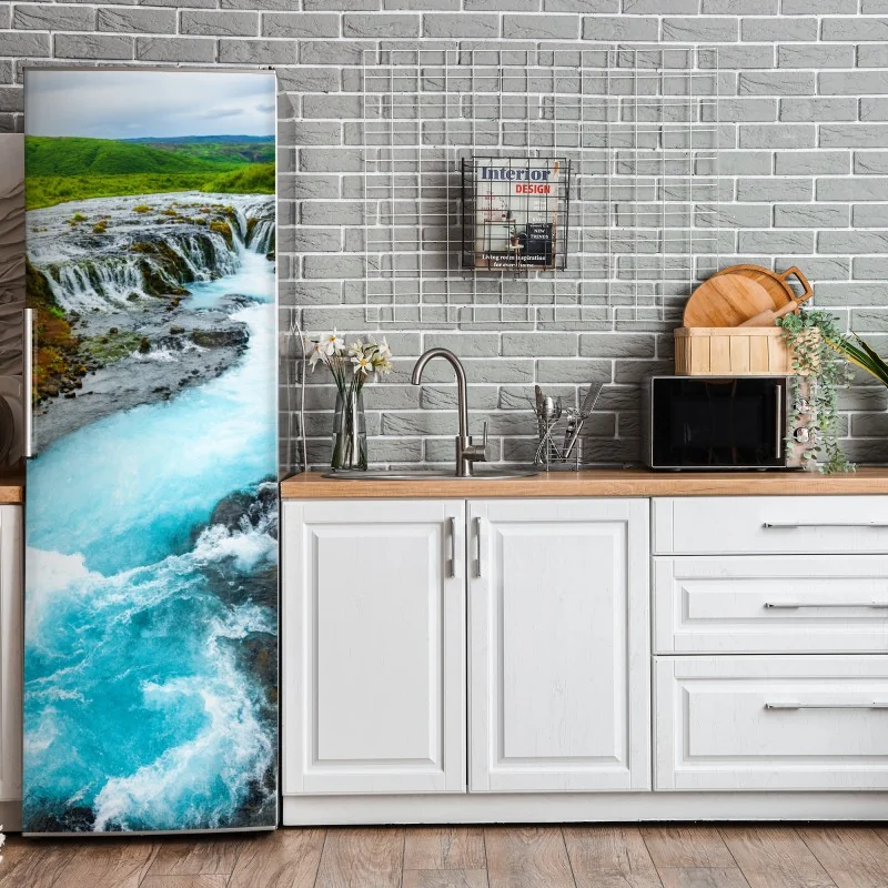 Naklejka na lodówkę koi, lilie wodne i ważki na błękitnym stawie – Wallissimo®