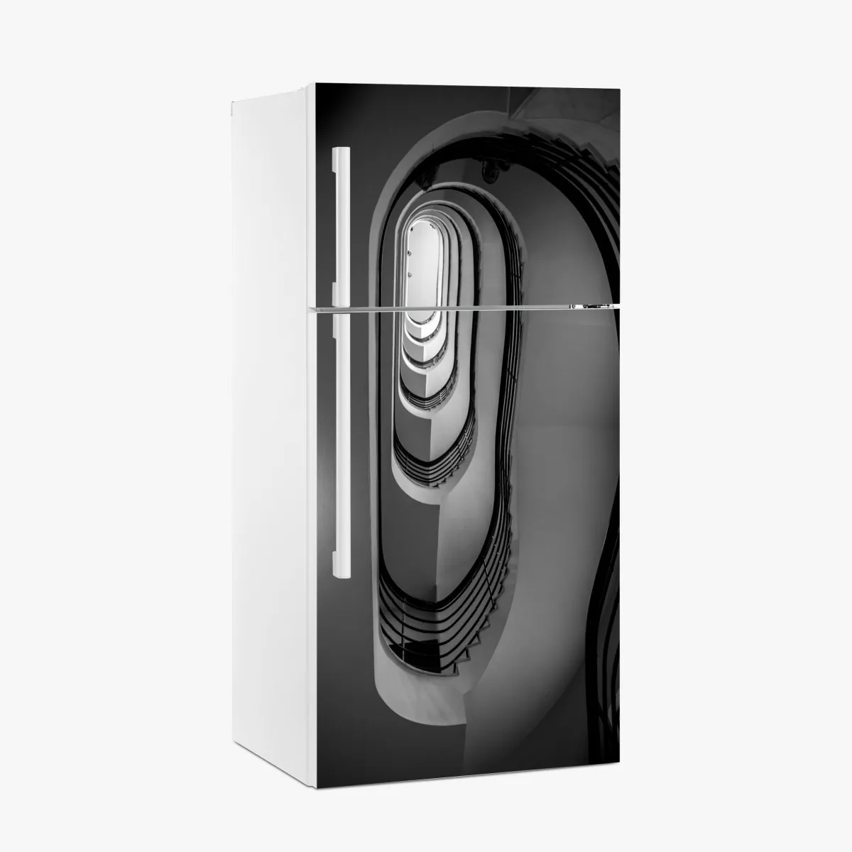 Naklejka na lodówkę spiralne schody w perspektywie czarno-białe – Wallissimo® Naklejka na lodówkę spiralne schody w perspektywie czarno-białe – Wallissimo®