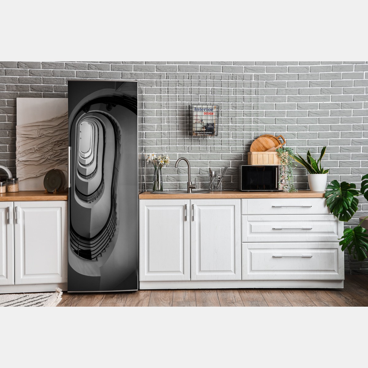 Naklejka na lodówkę spiralne schody w perspektywie czarno-białe – Wallissimo® Naklejka na lodówkę spiralne schody w perspektywie czarno-białe – Wallissimo®