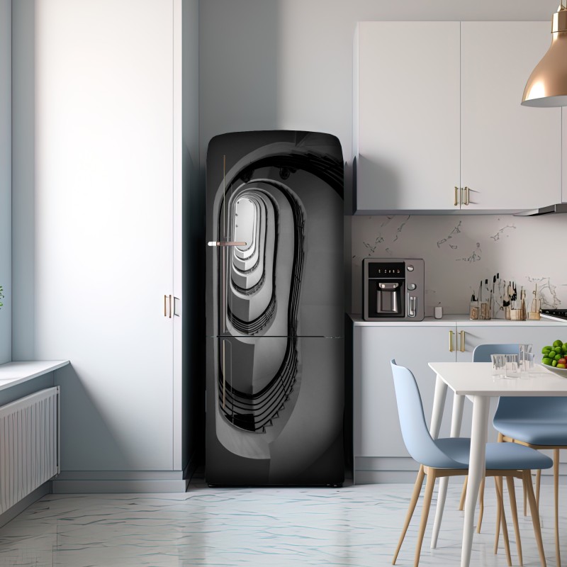 Naklejka na lodówkę spiralne schody w perspektywie czarno-białe – Wallissimo® Naklejka na lodówkę spiralne schody w perspektywie czarno-białe – Wallissimo®