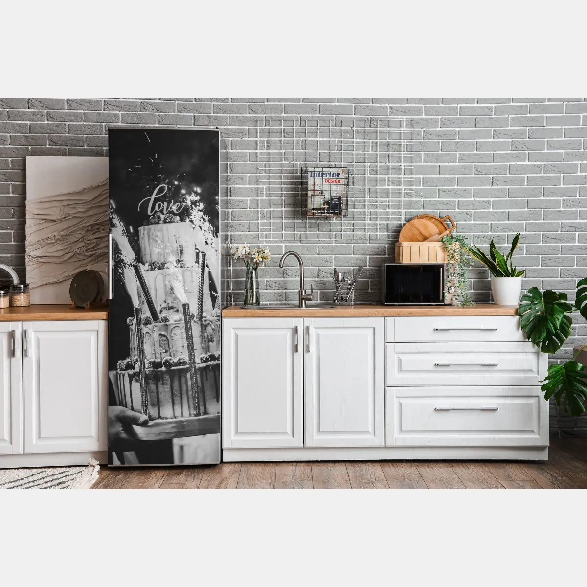 Naklejka na lodówkę rustykalny tort ślubny ze zimnymi ogniami – Wallissimo® Naklejka na lodówkę rustykalny tort ślubny ze zimnymi ogniami – Wallissimo®