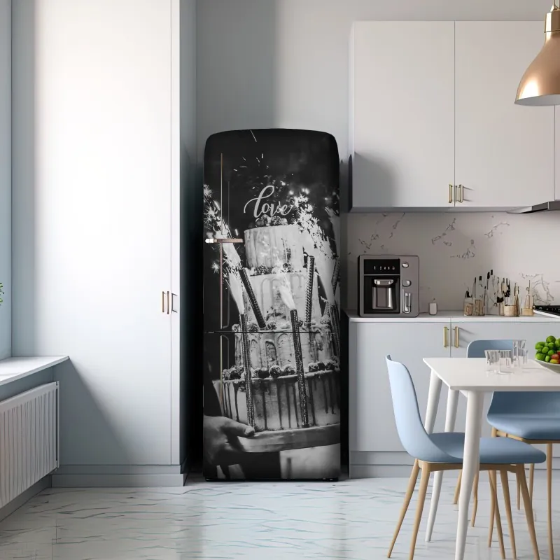 Naklejka na lodówkę rustykalny tort ślubny ze zimnymi ogniami – Wallissimo® Naklejka na lodówkę rustykalny tort ślubny ze zimnymi ogniami – Wallissimo®