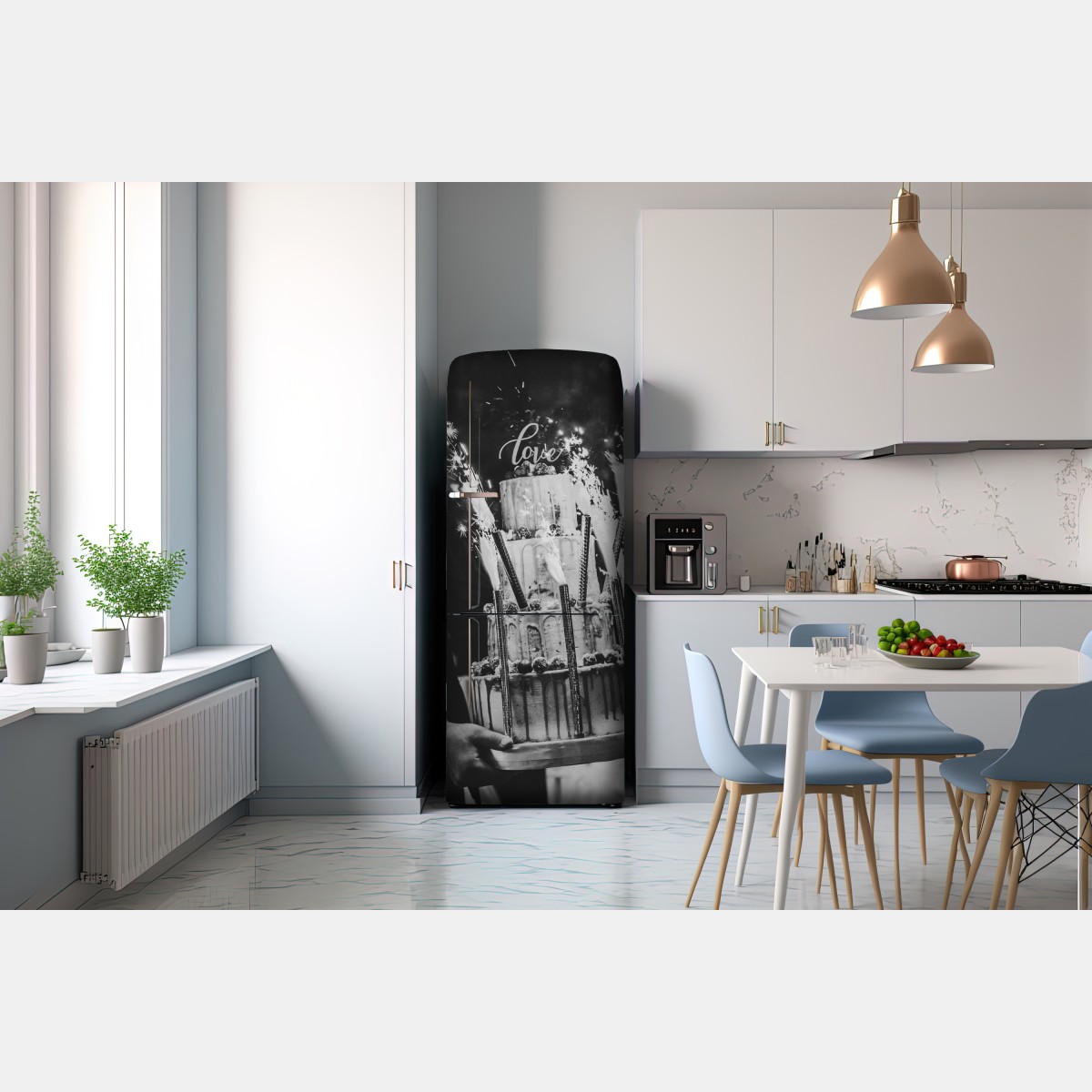 Naklejka na lodówkę rustykalny tort ślubny ze zimnymi ogniami – Wallissimo® Naklejka na lodówkę rustykalny tort ślubny ze zimnymi ogniami – Wallissimo®