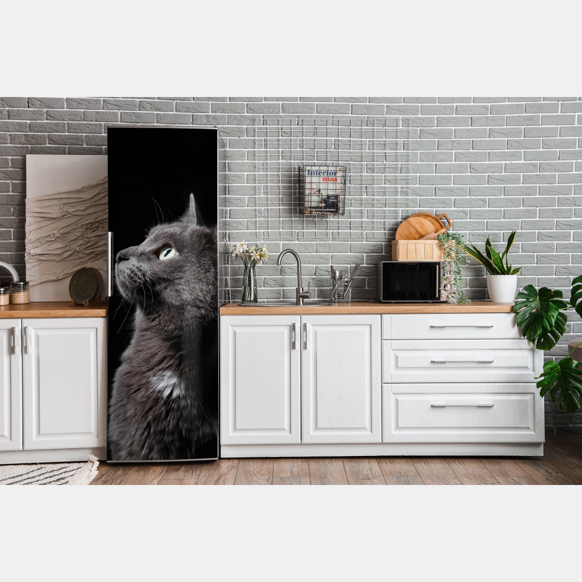 Naklejka na lodówkę elegancki portret szarego kota – Wallissimo® Naklejka na lodówkę elegancki portret szarego kota – Wallissimo®