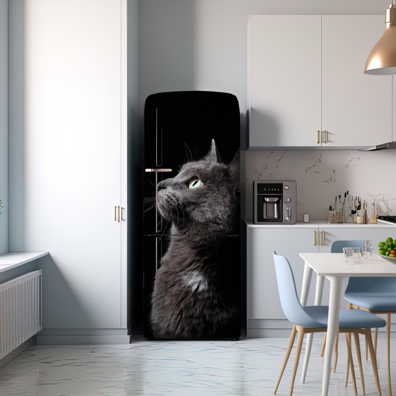 Naklejka na lodówkę elegancki portret szarego kota – Wallissimo® Naklejka na lodówkę elegancki portret szarego kota – Wallissimo®