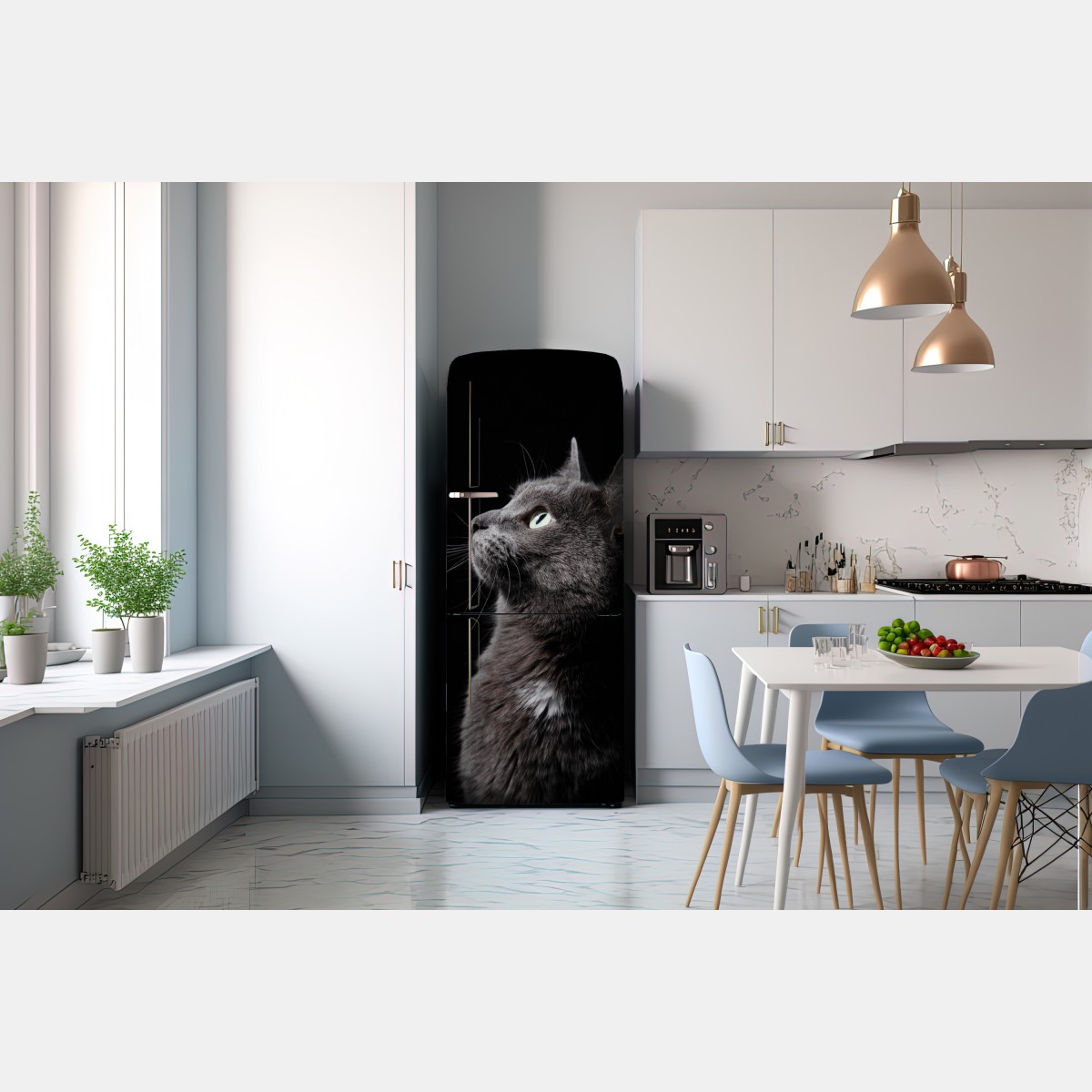 Naklejka na lodówkę elegancki portret szarego kota – Wallissimo® Naklejka na lodówkę elegancki portret szarego kota – Wallissimo®