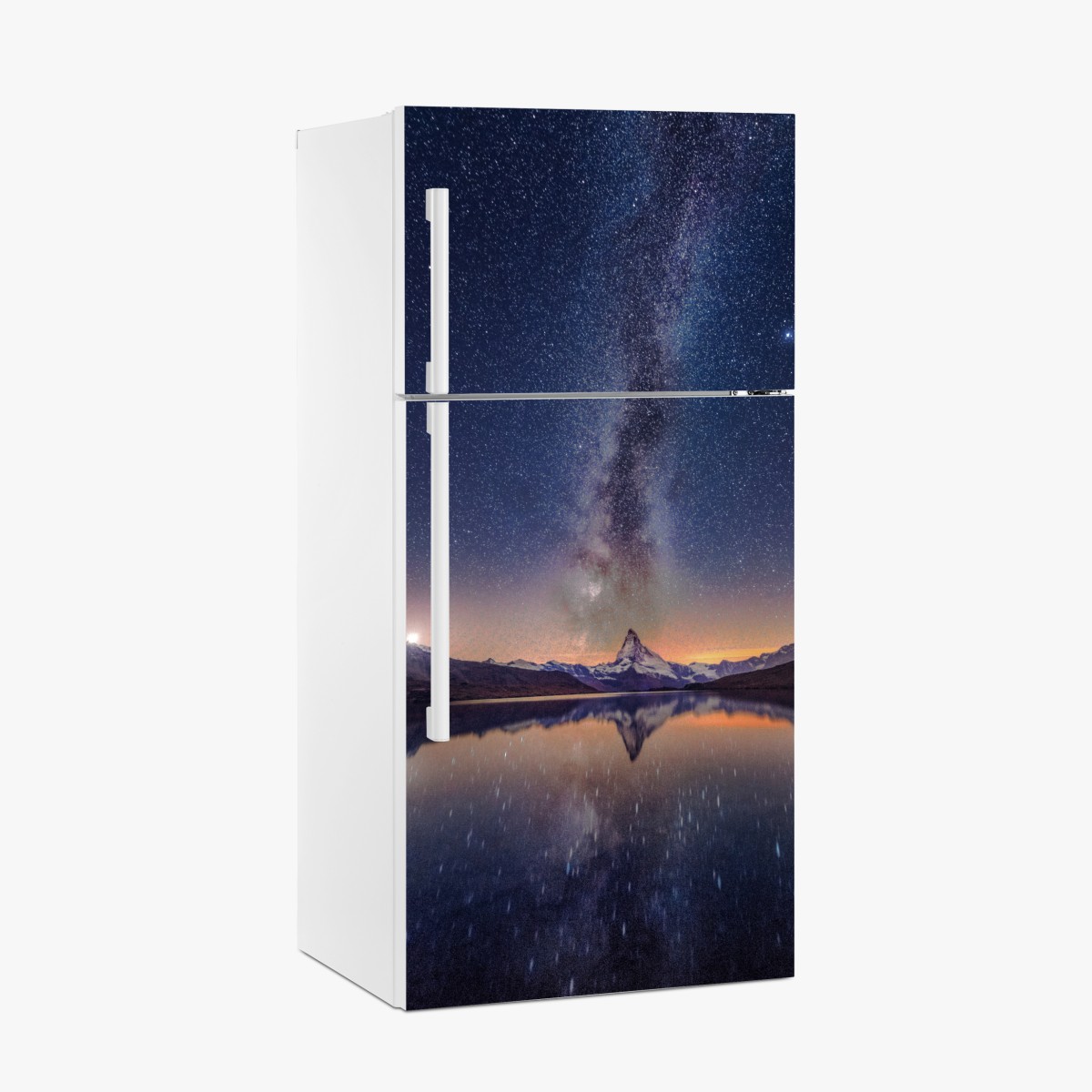 Fridge sticker milky way over alpine peak reflected in a tranquil lake – Wallissimo®