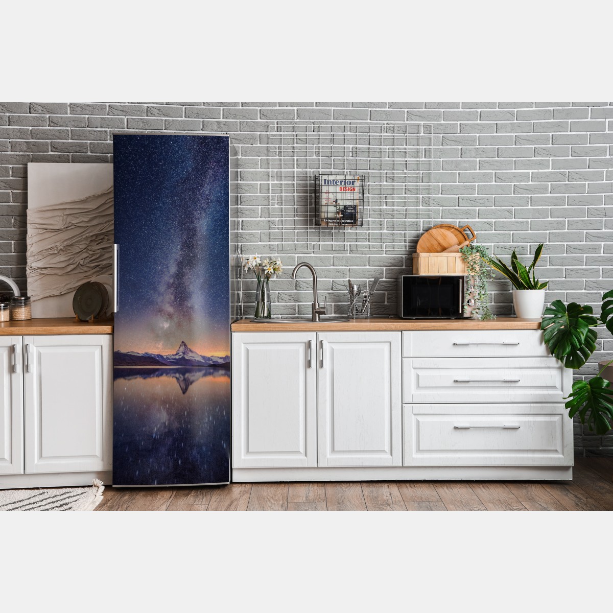 Naklejka na lodówkę droga mleczna nad alpejskim szczytem odbita w jeziorze – Wallissimo® Naklejka na lodówkę droga mleczna nad alpejskim szczytem odbita w jeziorze – Wallissimo®