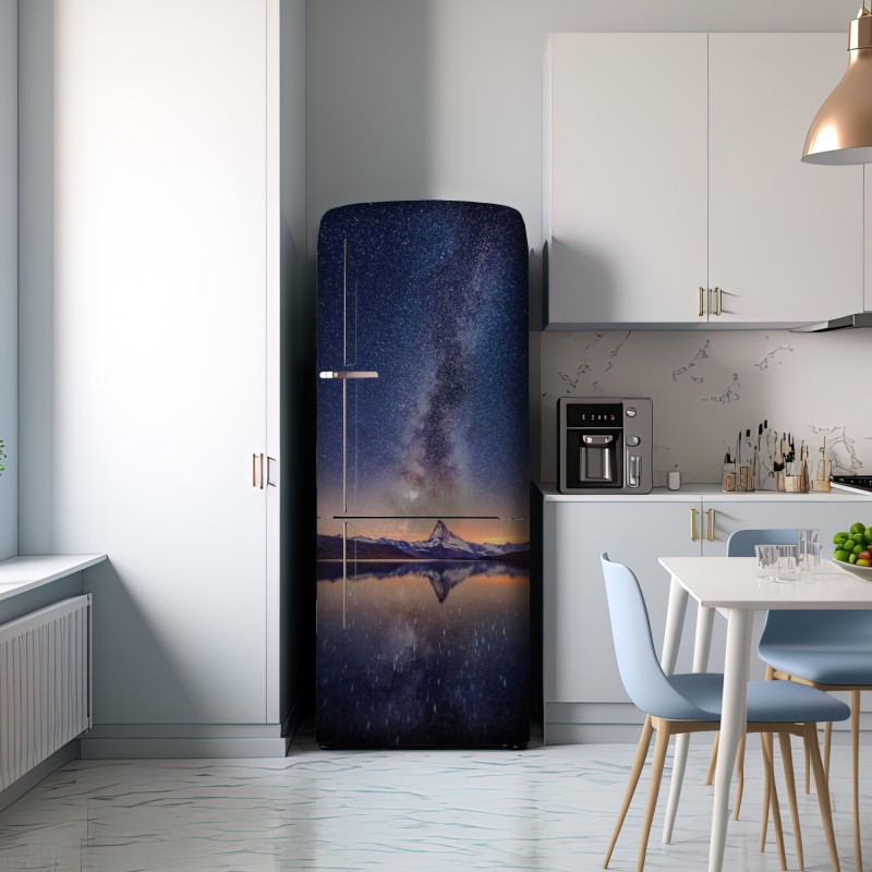 Naklejka na lodówkę droga mleczna nad alpejskim szczytem odbita w jeziorze – Wallissimo® Naklejka na lodówkę droga mleczna nad alpejskim szczytem odbita w jeziorze – Wallissimo®