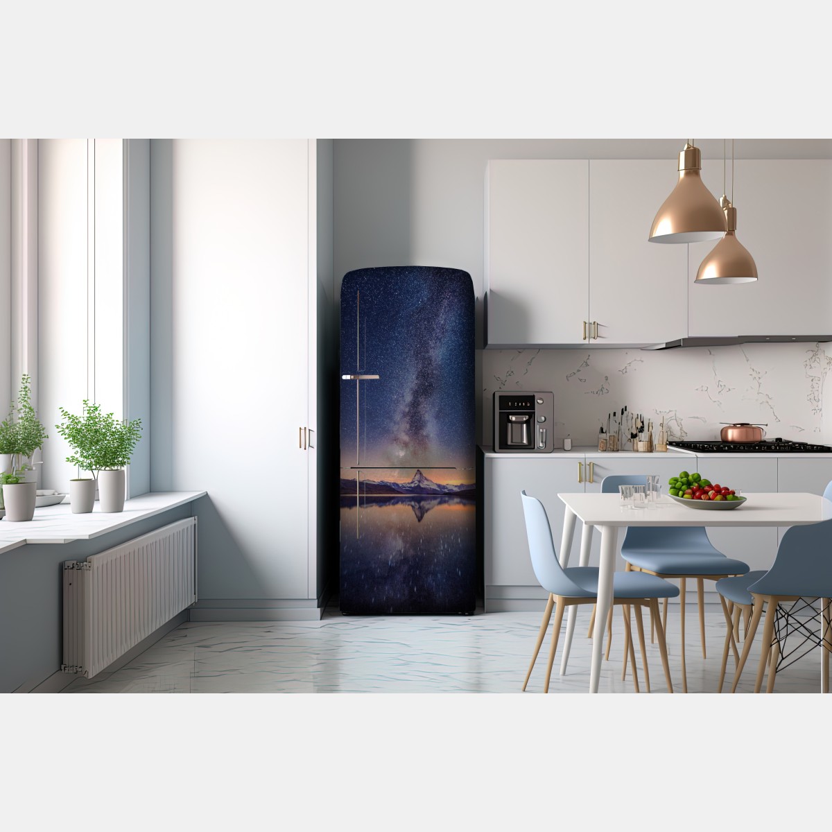 Naklejka na lodówkę droga mleczna nad alpejskim szczytem odbita w jeziorze – Wallissimo® Naklejka na lodówkę droga mleczna nad alpejskim szczytem odbita w jeziorze – Wallissimo®