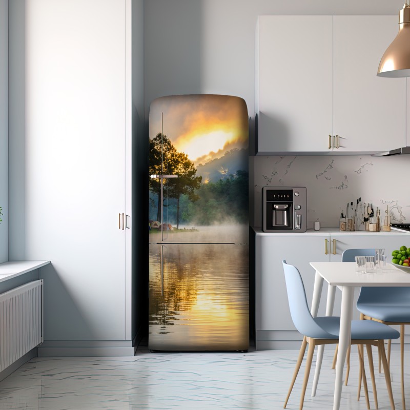 Naklejka na lodówkę poranna mgła nad jeziorem Pang Oung, Mae Hong Son – Wallissimo® Naklejka na lodówkę poranna mgła nad jeziorem Pang Oung, Mae Hong Son – Wallissimo®