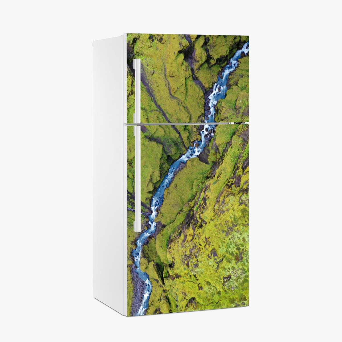 Fridge sticker aerial river through mossy canyon – Wallissimo®