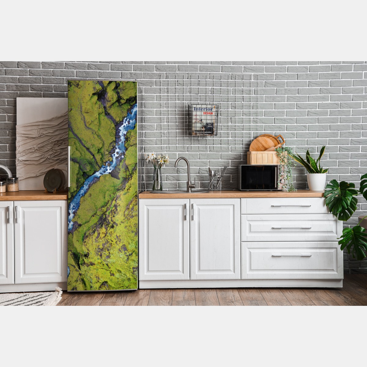 Naklejka na lodówkę rzeka z lotu ptaka w mchem porośniętym wąwozie – Wallissimo® Naklejka na lodówkę rzeka z lotu ptaka w mchem porośniętym wąwozie – Wallissimo®