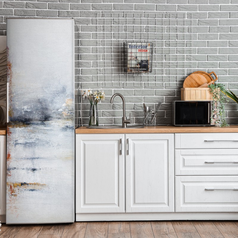 Naklejka na lodówkę beżowa tekstura kamienia travertynu – Wallissimo®