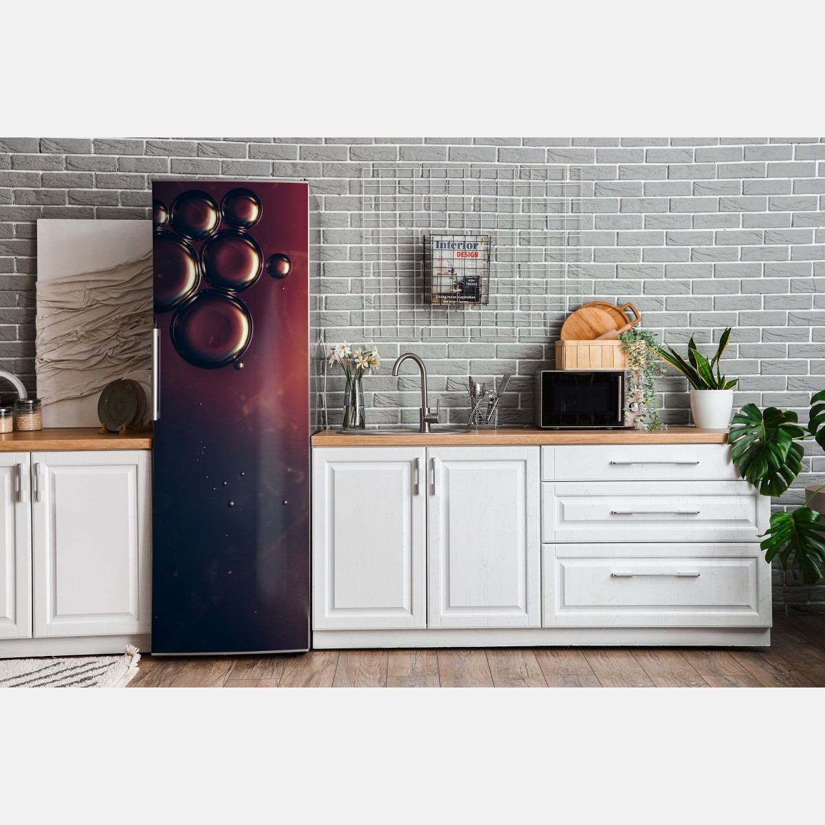 Naklejka na lodówkę unoszące się pęcherzyki oleju na głębokim gradiencie – Wallissimo® Naklejka na lodówkę unoszące się pęcherzyki oleju na głębokim gradiencie – Wallissimo®