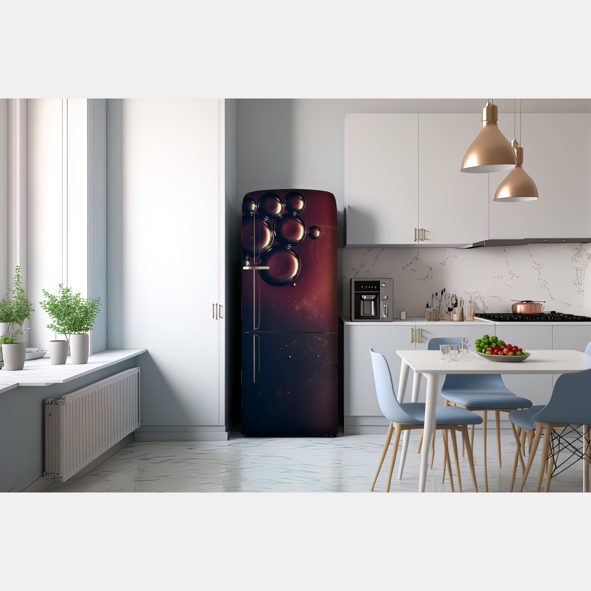 Naklejka na lodówkę unoszące się pęcherzyki oleju na głębokim gradiencie – Wallissimo® Naklejka na lodówkę unoszące się pęcherzyki oleju na głębokim gradiencie – Wallissimo®