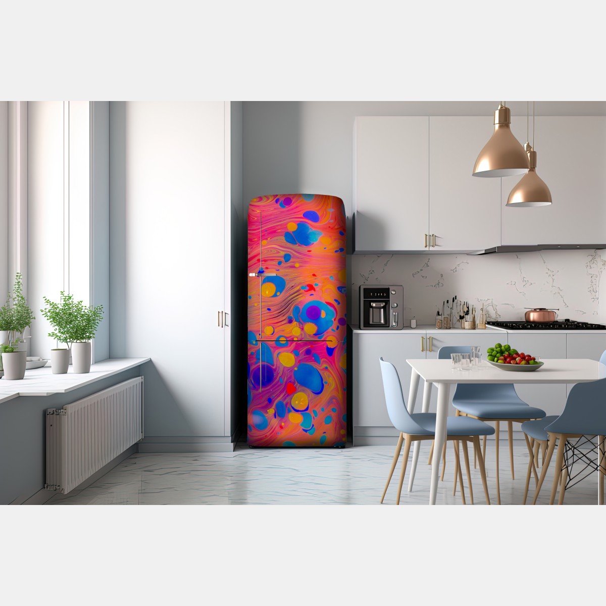 Naklejka na lodówkę otomańskie ebru marmurkowe fale – Wallissimo® Naklejka na lodówkę otomańskie ebru marmurkowe fale – Wallissimo®