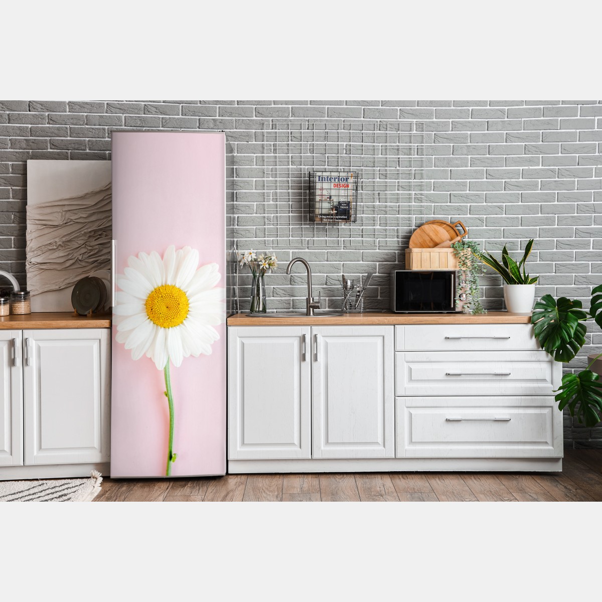 Naklejka na lodówkę biała stokrotka na pastelowym różowym tle – Wallissimo® Naklejka na lodówkę biała stokrotka na pastelowym różowym tle – Wallissimo®