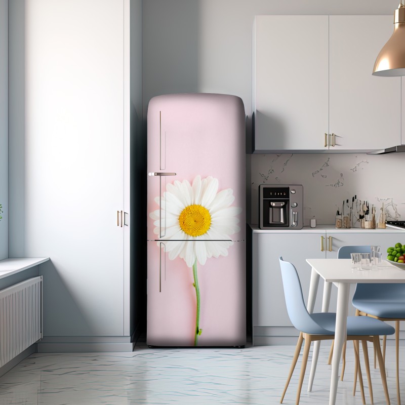 Naklejka na lodówkę biała stokrotka na pastelowym różowym tle – Wallissimo® Naklejka na lodówkę biała stokrotka na pastelowym różowym tle – Wallissimo®