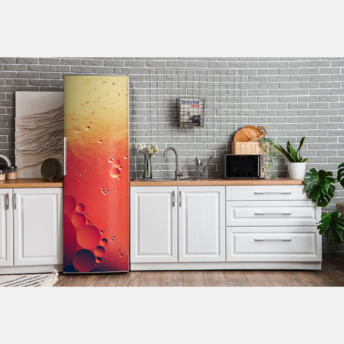 Naklejka na lodówkę ciepła pomarańczowa abstrakcja z bąbelkami – Wallissimo® Naklejka na lodówkę ciepła pomarańczowa abstrakcja z bąbelkami – Wallissimo®