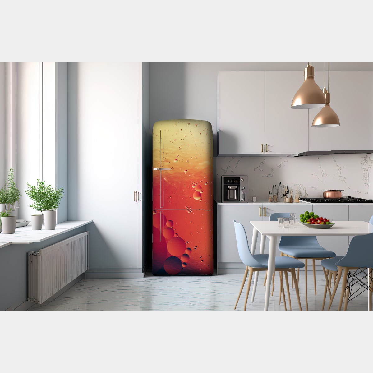 Naklejka na lodówkę ciepła pomarańczowa abstrakcja z bąbelkami – Wallissimo® Naklejka na lodówkę ciepła pomarańczowa abstrakcja z bąbelkami – Wallissimo®