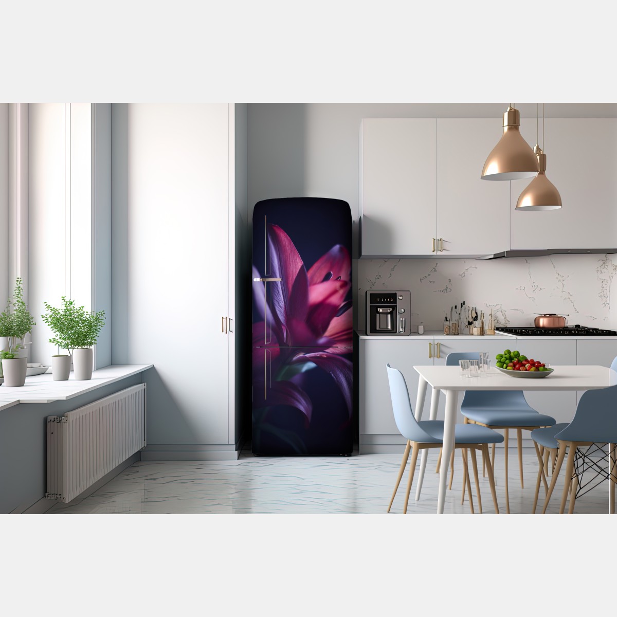 Naklejka na lodówkę czerwona lilia w półmroku – Wallissimo® Naklejka na lodówkę czerwona lilia w półmroku – Wallissimo®