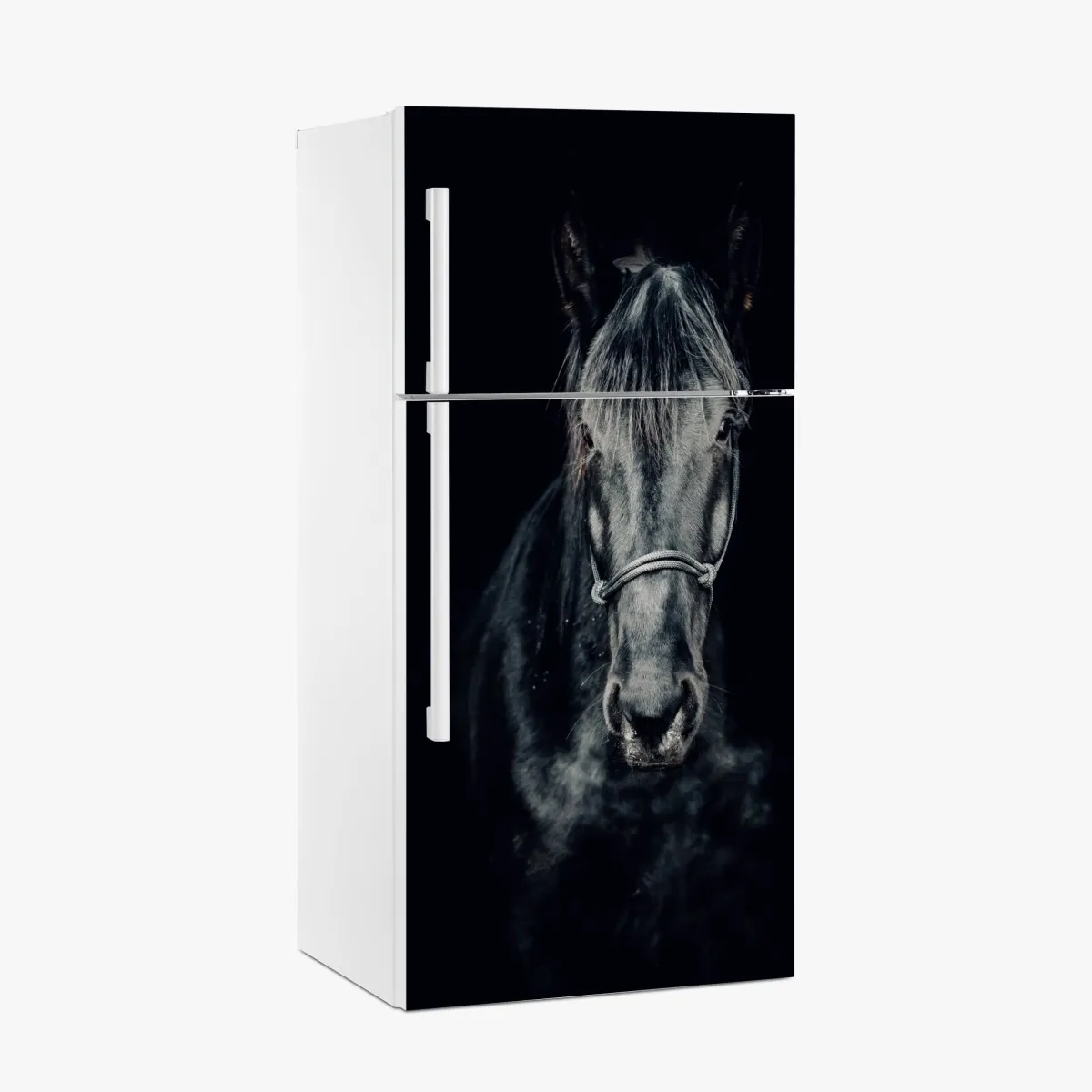 Naklejka na lodówkę majestatyczny czarny portret konia – Wallissimo® Naklejka na lodówkę majestatyczny czarny portret konia – Wallissimo®
