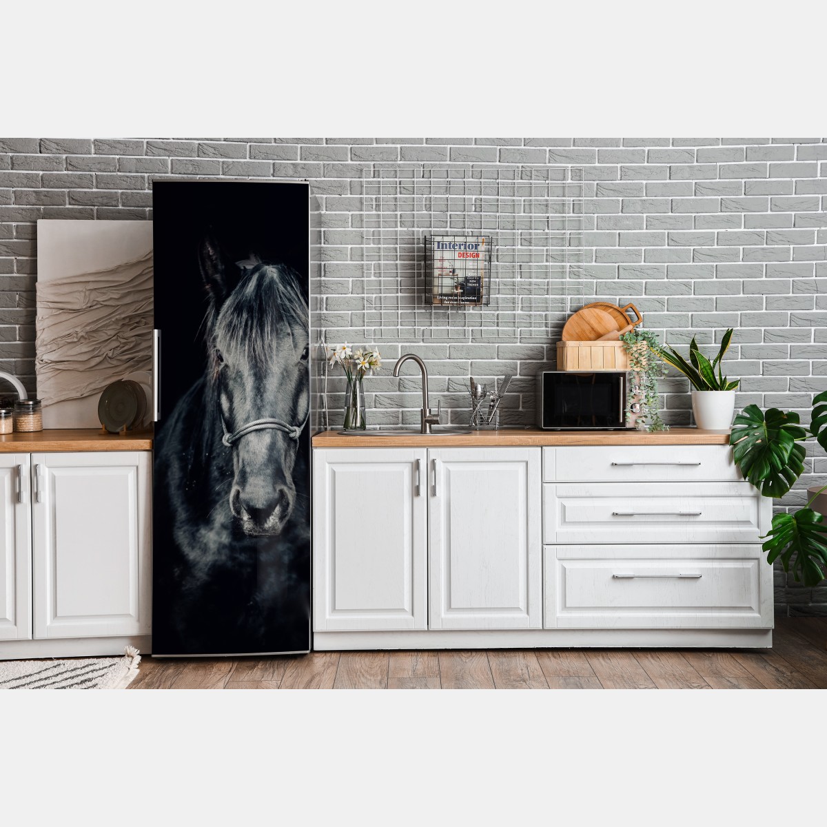 Naklejka na lodówkę majestatyczny czarny portret konia – Wallissimo® Naklejka na lodówkę majestatyczny czarny portret konia – Wallissimo®