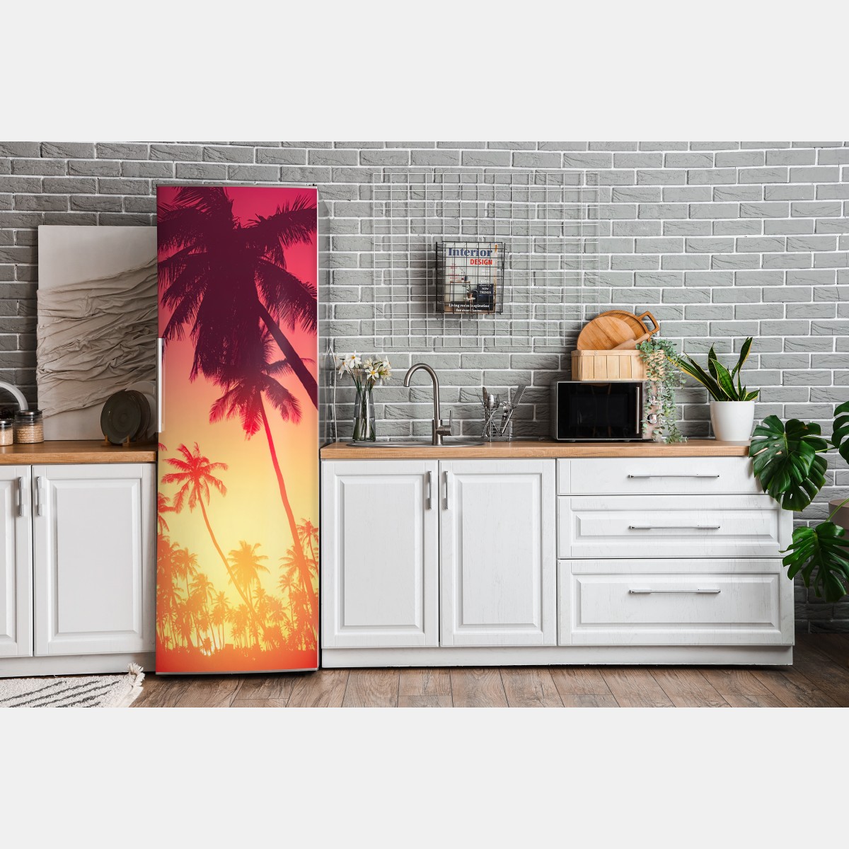 Naklejka na lodówkę tropikalny zachód słońca z palmami – Wallissimo® Naklejka na lodówkę tropikalny zachód słońca z palmami – Wallissimo®