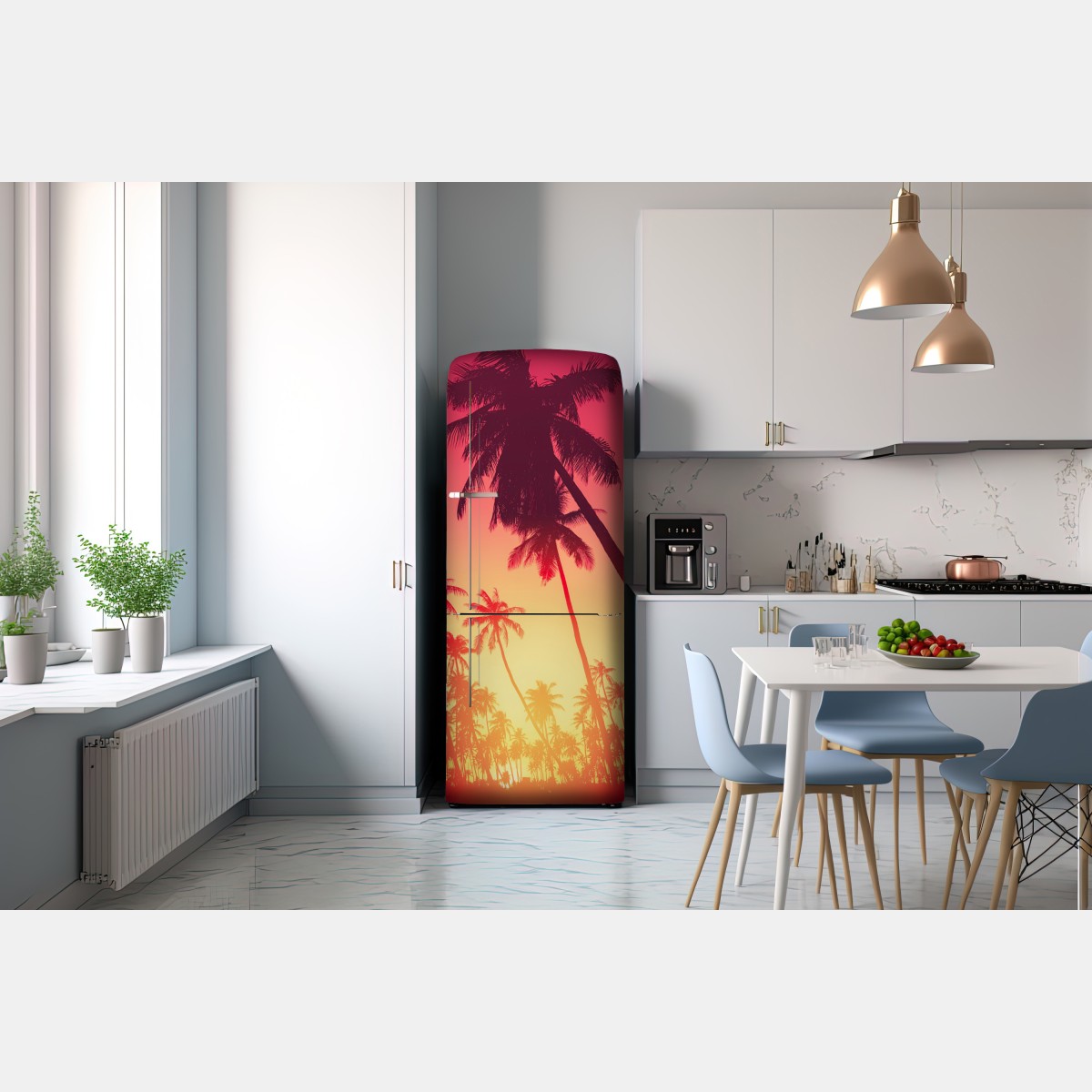 Naklejka na lodówkę tropikalny zachód słońca z palmami – Wallissimo® Naklejka na lodówkę tropikalny zachód słońca z palmami – Wallissimo®