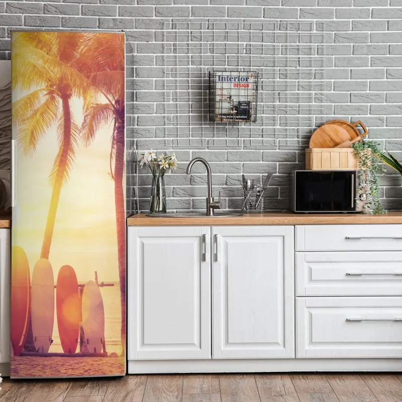 Naklejka na lodówkę złote tropikalne liście – Wallissimo®