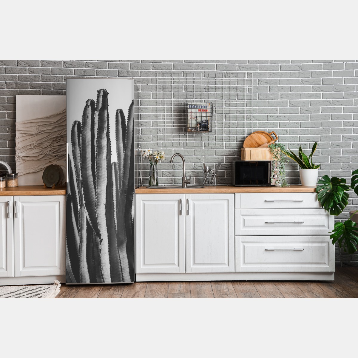 Naklejka na lodówkę czarno-biały kaktus w zbliżeniu – Wallissimo® Naklejka na lodówkę czarno-biały kaktus w zbliżeniu – Wallissimo®
