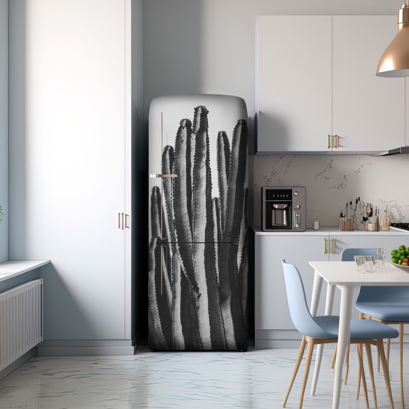 Naklejka na lodówkę czarno-biały kaktus w zbliżeniu – Wallissimo® Naklejka na lodówkę czarno-biały kaktus w zbliżeniu – Wallissimo®
