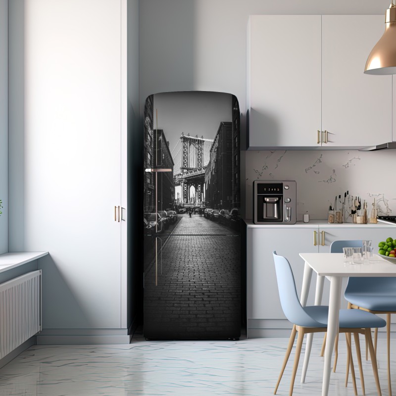 Naklejka na lodówkę most Manhattan w kadrze brukowanej ulicy – Wallissimo® Naklejka na lodówkę most Manhattan w kadrze brukowanej ulicy – Wallissimo®