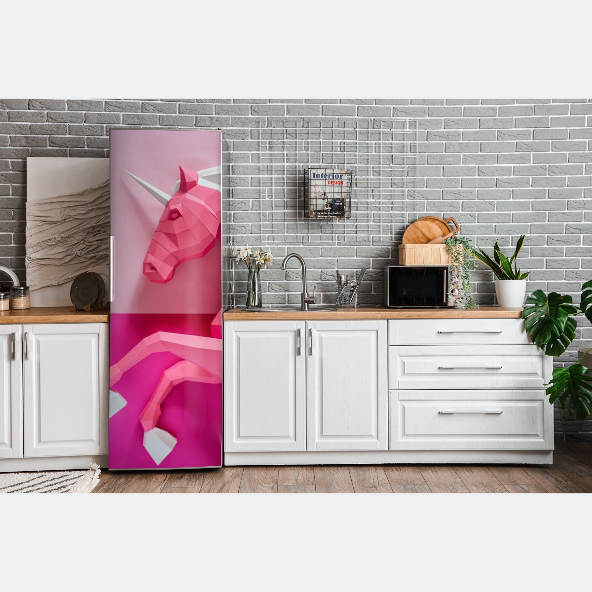 Naklejka na lodówkę różowy geometryczny jednorożec – Wallissimo® Naklejka na lodówkę różowy geometryczny jednorożec – Wallissimo®