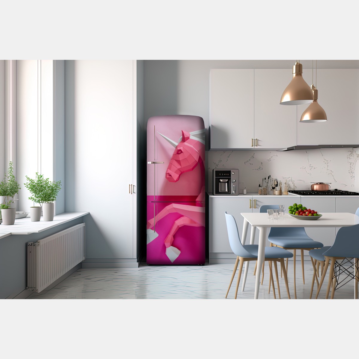 Naklejka na lodówkę różowy geometryczny jednorożec – Wallissimo® Naklejka na lodówkę różowy geometryczny jednorożec – Wallissimo®