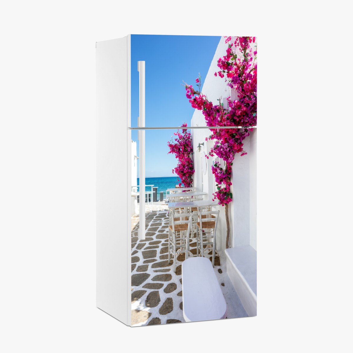 Fridge sticker sunny Mediterranean alley with bougainvillea – Wallissimo®