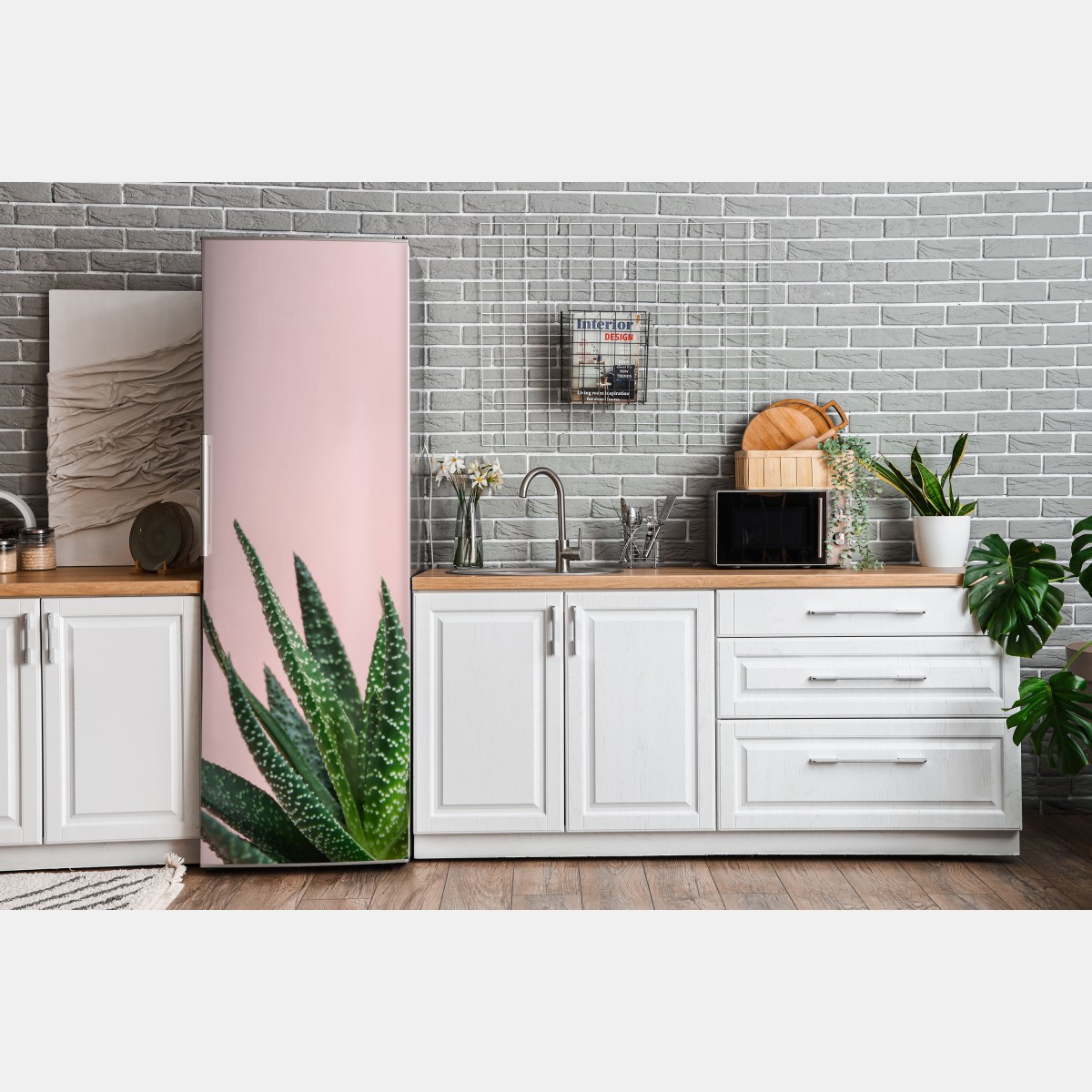 Naklejka na lodówkę zielony aloes na różowym tle – Wallissimo® Naklejka na lodówkę zielony aloes na różowym tle – Wallissimo®