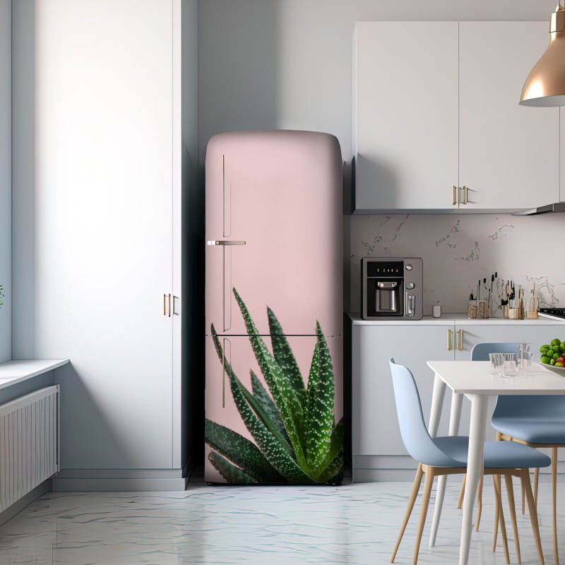 Naklejka na lodówkę zielony aloes na różowym tle – Wallissimo® Naklejka na lodówkę zielony aloes na różowym tle – Wallissimo®