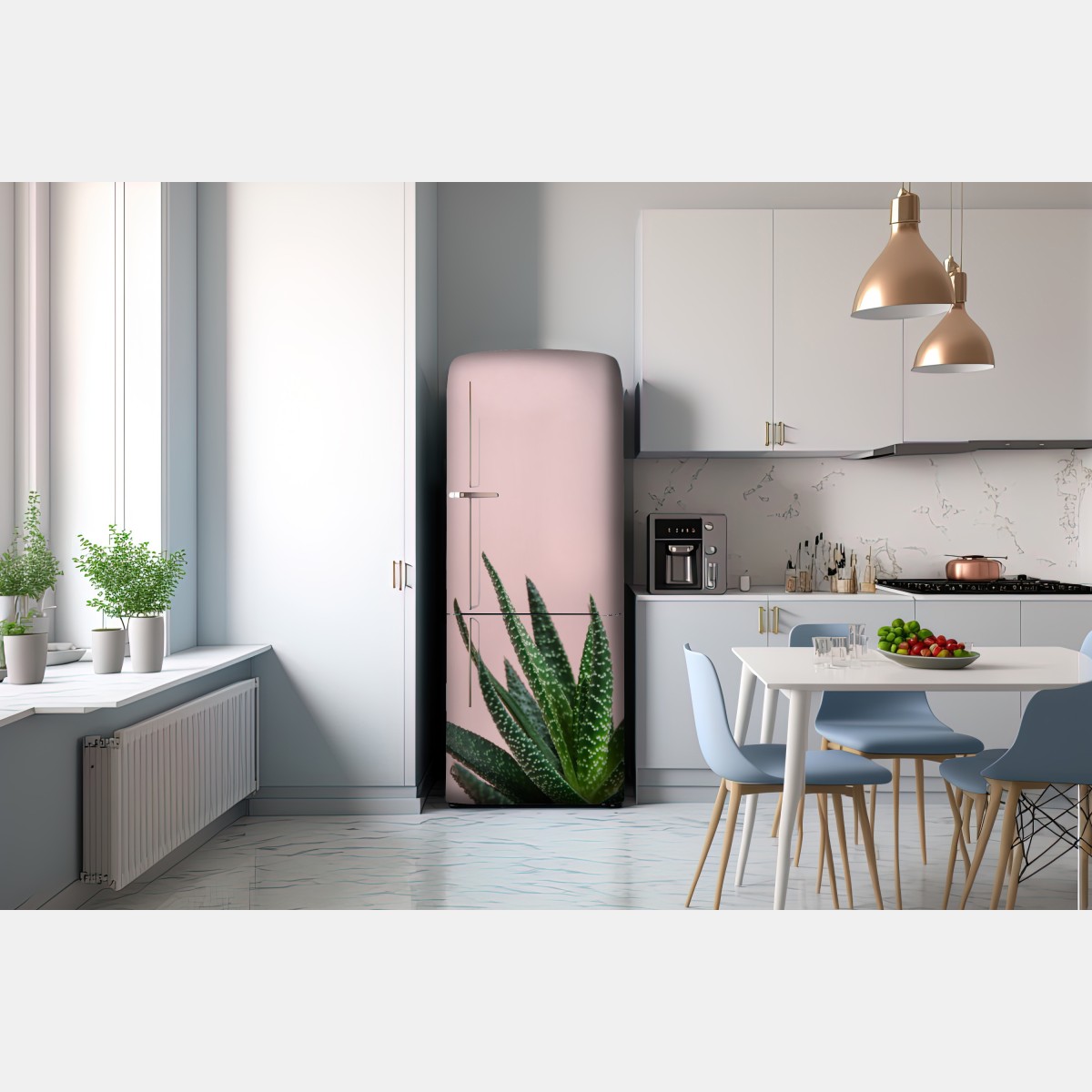 Naklejka na lodówkę zielony aloes na różowym tle – Wallissimo® Naklejka na lodówkę zielony aloes na różowym tle – Wallissimo®